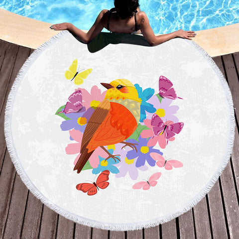 Image of Pastel Geometric Sunbird & Butterflies SWST4744 Round Beach Towel