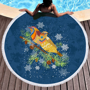 Colorful Geometric Sunbirds In Snow Navy Theme SWST4745 Round Beach Towel