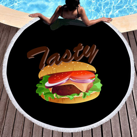 Image of 3D Tasty Hamburger SWST4747 Round Beach Towel