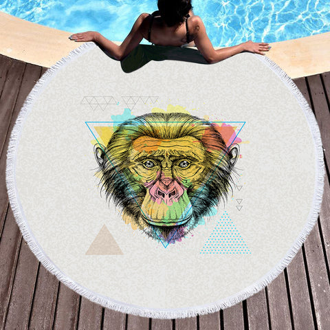 Image of Colorful Watercolor Triangle Monkey SWST4751 Round Beach Towel