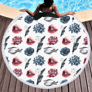 Flower, Feather, Lips Monogram SWST4754 Round Beach Towel