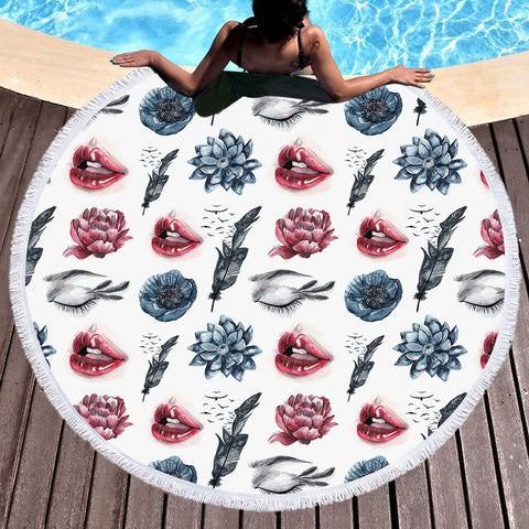 Image of Flower, Feather, Lips Monogram SWST4754 Round Beach Towel