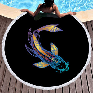 Golden Gradient Blue Purple Fish Koi SWST4755 Round Beach Towel