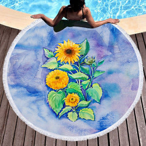 Chrysanthemum Blue Cloud Theme SWST5147 Round Beach Towel