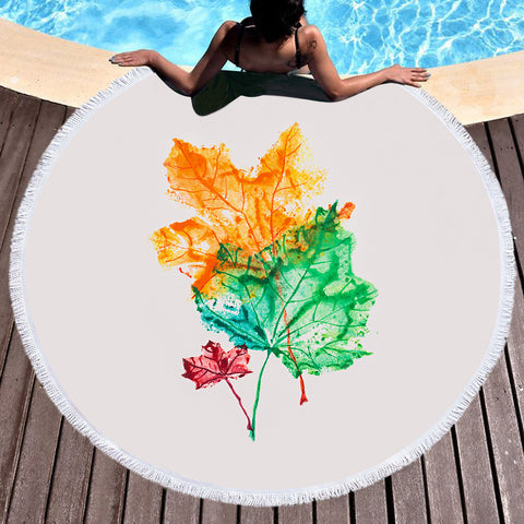 Image of Colorful Maple Leaves White Theme SWST5148 Round Beach Towel