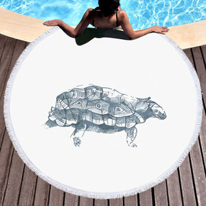 Turtle Pencil Sketch Grey Line SWST5149 Round Beach Towel