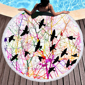 Colorful Bird Net SWST5153 Round Beach Towel