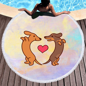 Cute Couple Dachshund Pastel Theme SWST5154 Round Beach Towel