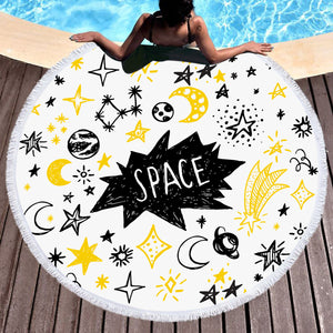 Cute Space Childen Line Sketch SWST5155 Round Beach Towel