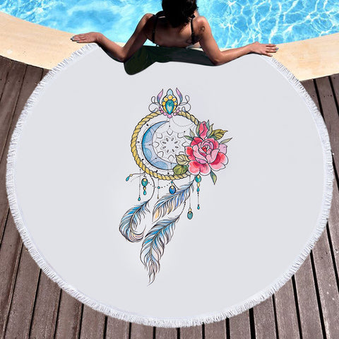Image of Swinging Dreamcatcher White Theme SWST5156 Round Beach Towel