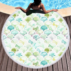 Green Blue Pastel Japanese Seamless Art SWST5157 Round Beach Towel