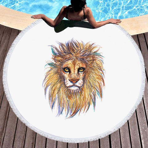 Image of Lion Waxen Color Draw SWST5158 Round Beach Towel