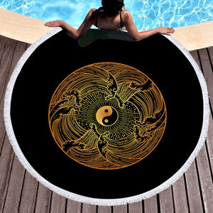 Golden Circle Yin Yang Seamless Wave Pattern SWST5162 Round Beach Towel