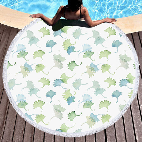 Image of Shade of Green Pastel Palm Leaves SWST5165 Round Beach Towel
