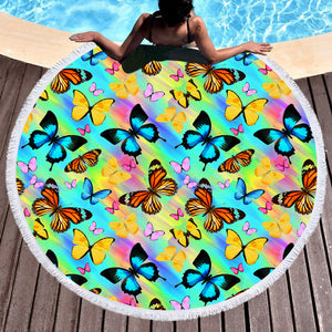 Multi Colorful Butterflies Gradient Pastel Theme SWST5166 Round Beach Towel