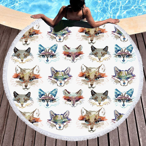 Image of Multi Colorful Fox Watercolor SWST5167 Round Beach Towel