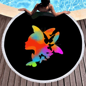 Gradient Colorful Butterflies Lady Face SWST5168 Round Beach Towel