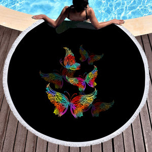 RGB Colorful Butterflies Transparent SWST5169 Round Beach Towel