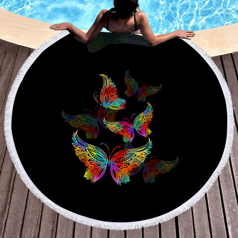 Image of RGB Colorful Butterflies Transparent SWST5169 Round Beach Towel