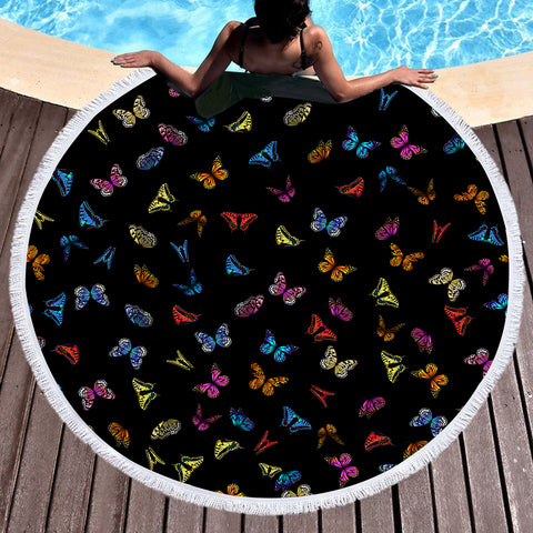 Image of Multi Colorful Butterflies Back Theme SWST5170 Round Beach Towel