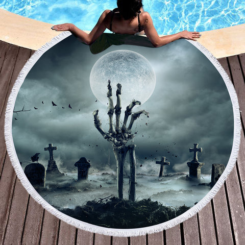 Image of Gothic Dark Dead Moon Night Scene SWST5171 Round Beach Towel