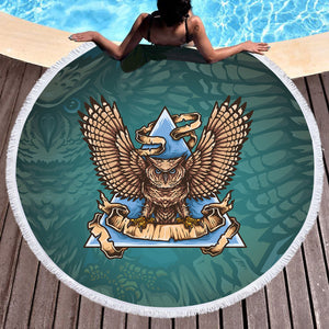 Old School Flying Owl Triangle Green Theme SWST5173 Round Beach Towel