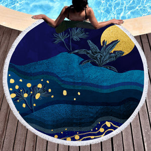 Desert Night Screne Yellow Moon Navy Theme SWST5175 Round Beach Towel