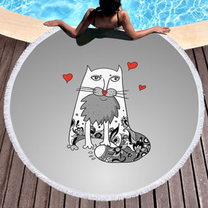 Love Old Cat Grey Theme SWST5177 Round Beach Towel