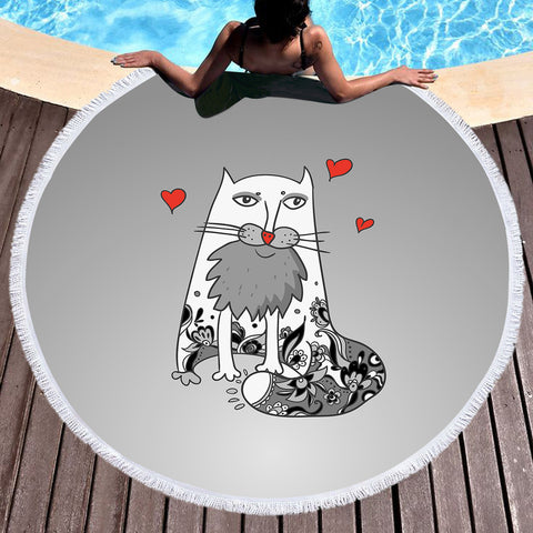 Image of Love Old Cat Grey Theme SWST5177 Round Beach Towel