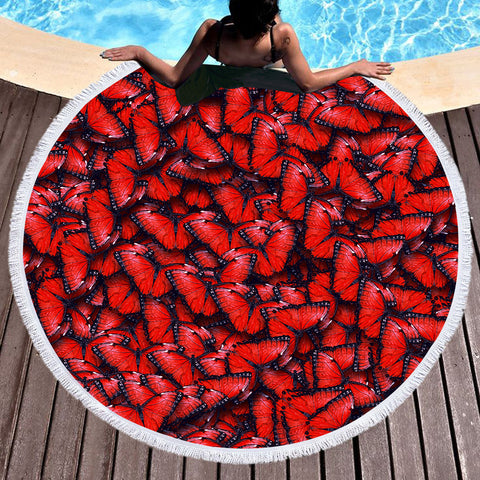 Image of Multi Red Butterflies SWST5179 Round Beach Towel