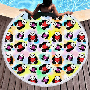 Multi Love Panda Gradient Theme SWST5180 Round Beach Towel