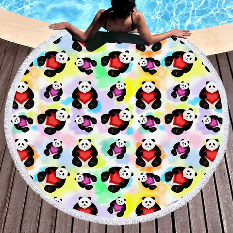 Image of Multi Love Panda Gradient Theme SWST5180 Round Beach Towel