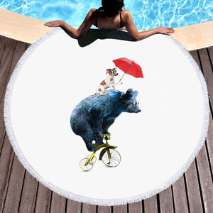 Funny Sunglass Dog & Bear On Bike SWST5181 Round Beach Towel