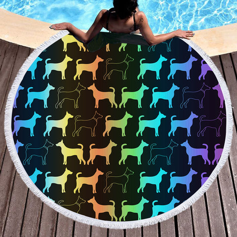 Image of Gradent Monogram Dog Shape SWST5182 Round Beach Towel