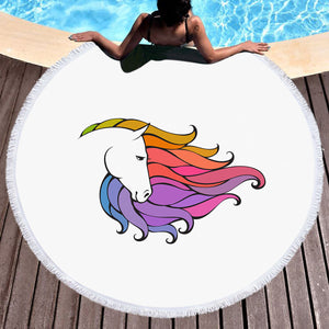 Colorful Unicorn Hair White Theme SWST5184 Round Beach Towel