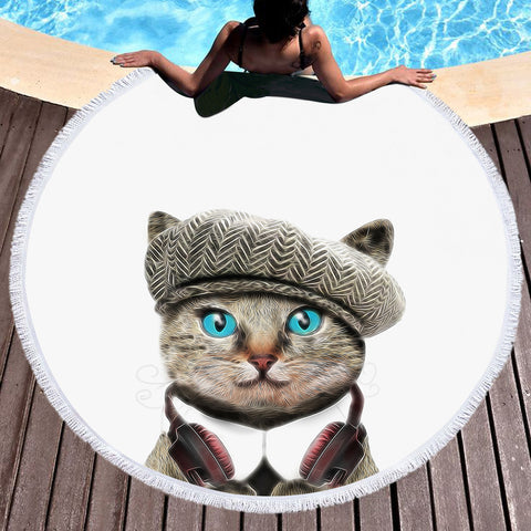 Image of Artist Vibe Cat SWST5185 Round Beach Towel