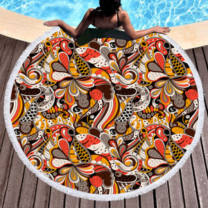 Warm Color Tone Art Shape SWST5187 Round Beach Towel