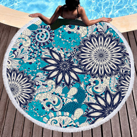 Image of Shade of Blue Multi Mandala SWST5188 Round Beach Towel