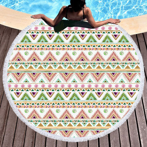 Image of Shade of Pink & Green Aztec SWST5189 Round Beach Towel