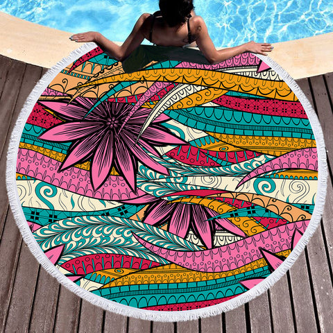 Image of Colorful Mandala Palm Leaves SWST5190 Round Beach Towel