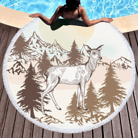 Image of Little Deer Forest Brown Theme SWST5197 Round Beach Towel
