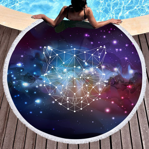 Image of Panther Geometric Line Galaxy Theme SWST5198 Round Beach Towel