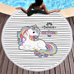 Cute Colorful Unicorn Stripes SWST5199 Round Beach Towel