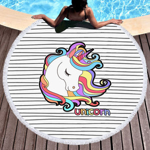 Pastel Sleeping Unicorn Head Stripes SWST5200 Round Beach Towel