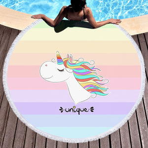 Happy Colorful Unicorn Pastel Stripes SWST5201 Round Beach Towel