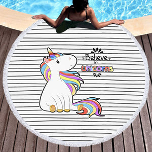 Little Colorful Unicorn Stripes SWST5202 Round Beach Towel