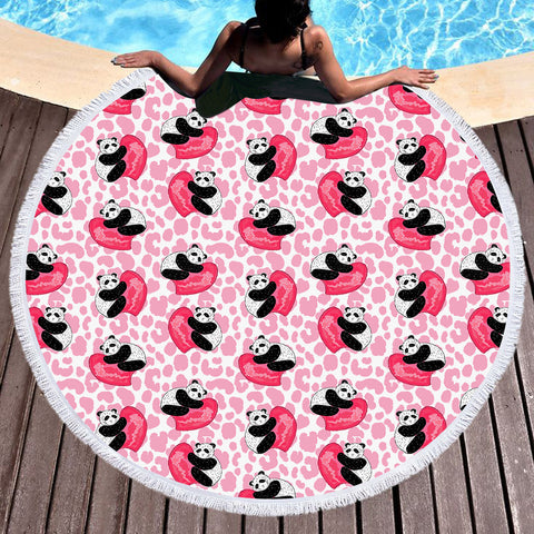 Image of Multi Love Panda Pink Theme SWST5204 Round Beach Towel