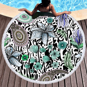 Floral Leopard Pattern Bandana Art SWST5205 Round Beach Towel