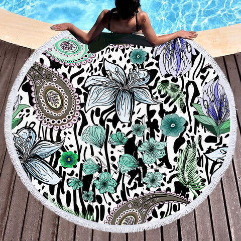 Image of Floral Leopard Pattern Bandana Art SWST5205 Round Beach Towel