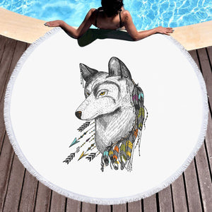 Dreamcatcher Wolf White Theme SWST5240 Round Beach Towel